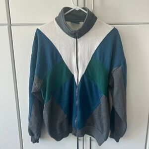 Claybrooke Sport Vintage Colorblock Full Zip Sweatshirt Blue‎ Green Grey Medium